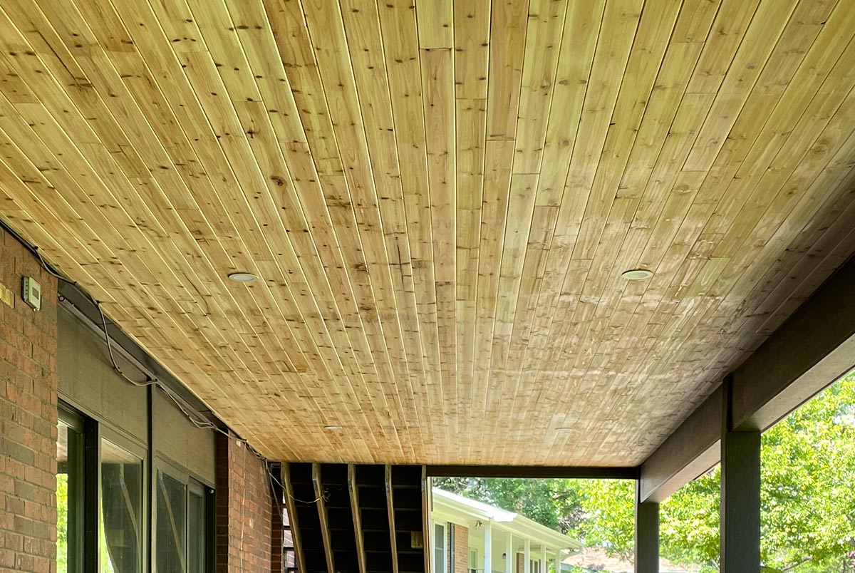 tongue and groove ceiling used on rain escape decks