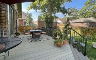 composite deck with staircase and sitting area