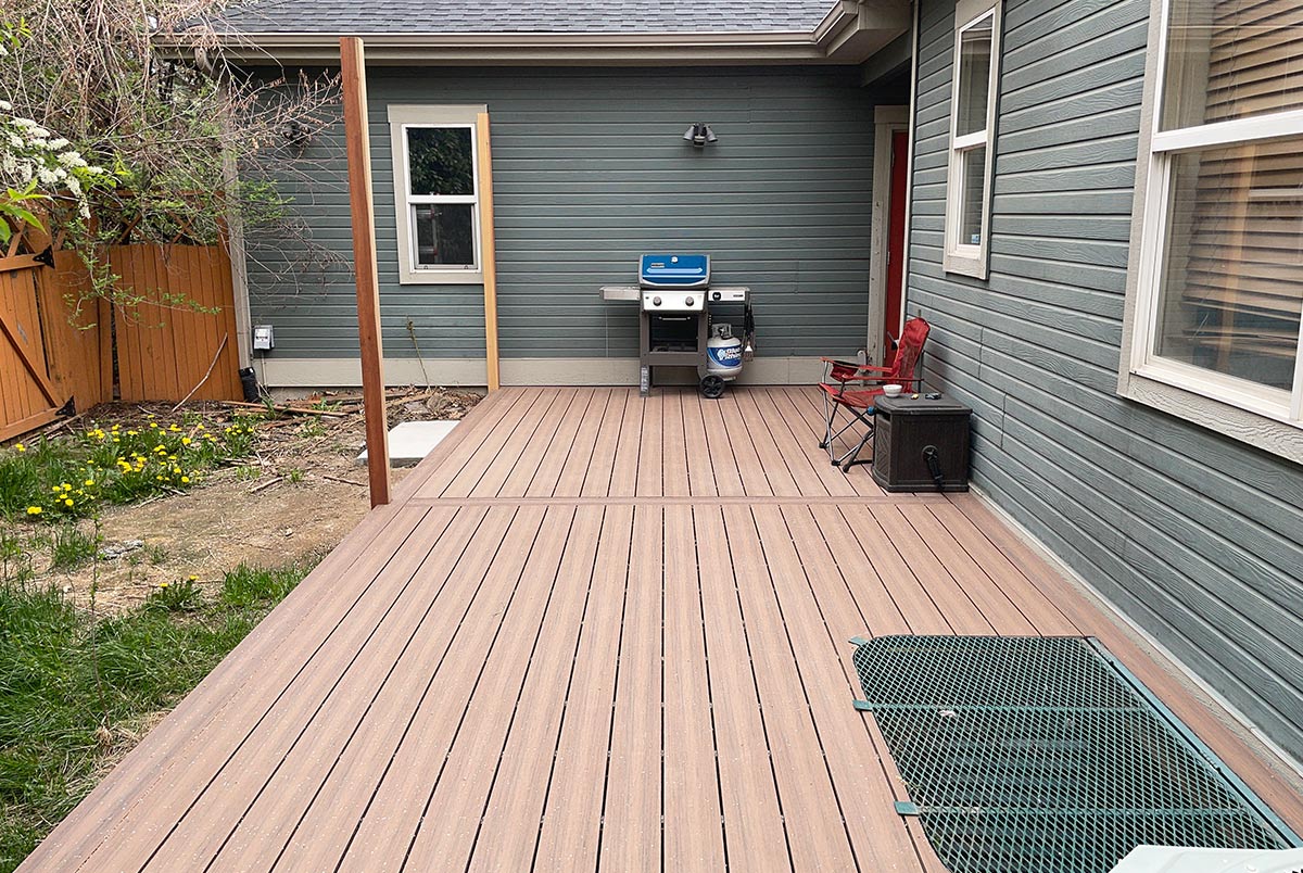 simple composite decking in backyard